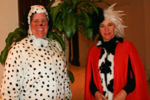 Mardi Gras-2 Mardi Gras Costumes--Dalmation Puppy and Cruella DeVil