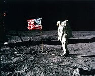 man and flag Astronaut and the American Flag on the Moon